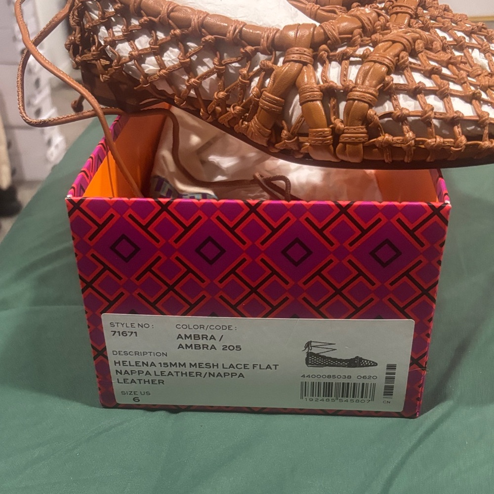 Tory Burch Ambra Brown Woven Leather Flat Sandal…. Brand new!!!